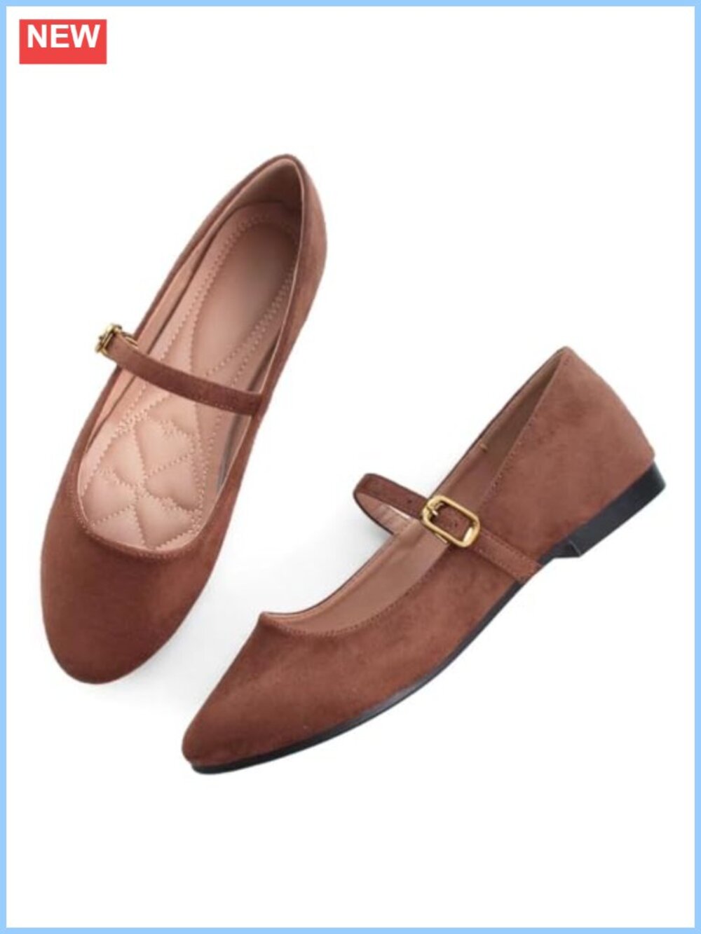 Suede Flats Square Toe Adjustable Buckle Slip-On Shoes
